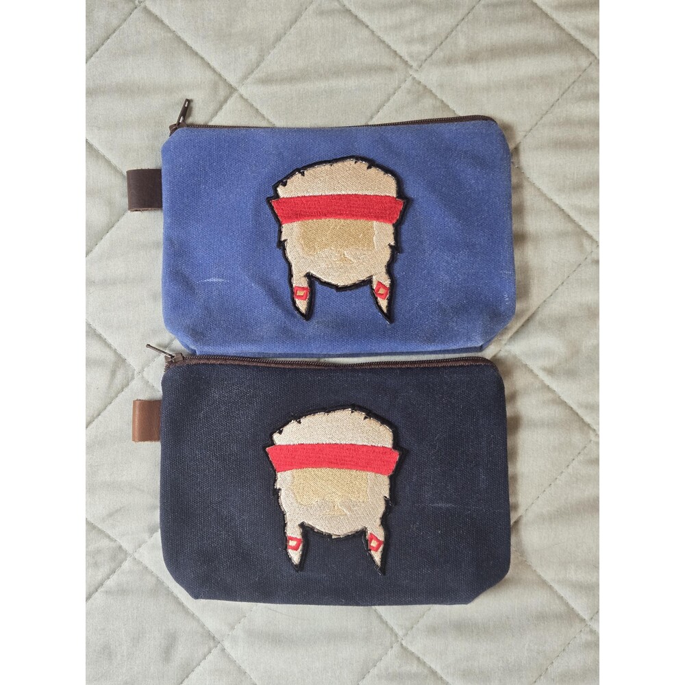 Small Waxed Canvas Zipper Pouch * Variety of Blue * Willie Embroidered Patch Pou